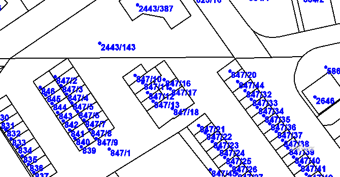 Parcela st. 847/17 v KÚ Roztoky u Prahy, Katastrální mapa