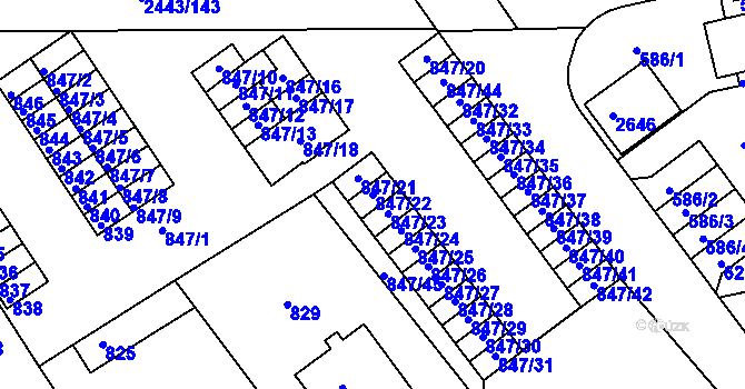 Parcela st. 847/22 v KÚ Roztoky u Prahy, Katastrální mapa