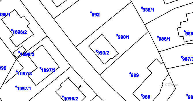 Parcela st. 990/2 v KÚ Roztoky u Prahy, Katastrální mapa