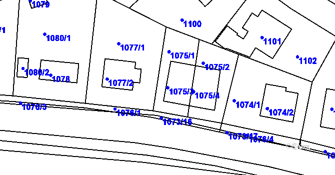 Parcela st. 1075/3 v KÚ Roztoky u Prahy, Katastrální mapa