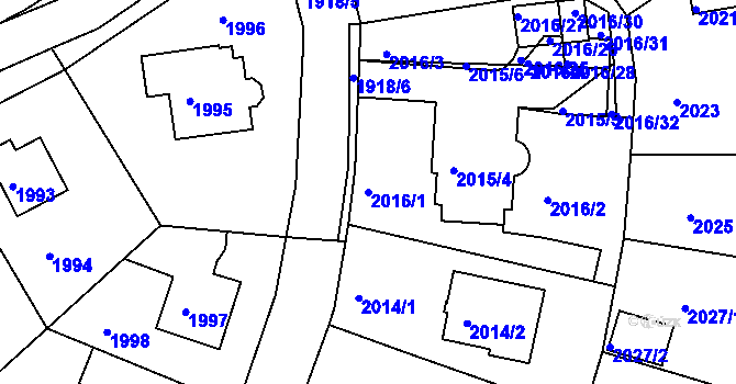 Parcela st. 2016/1 v KÚ Roztoky u Prahy, Katastrální mapa