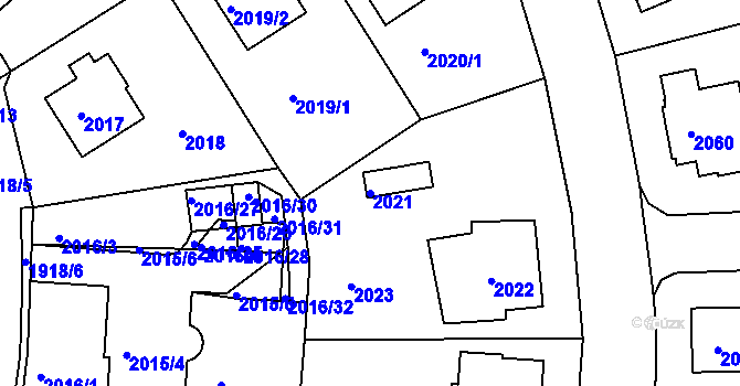 Parcela st. 2021 v KÚ Roztoky u Prahy, Katastrální mapa