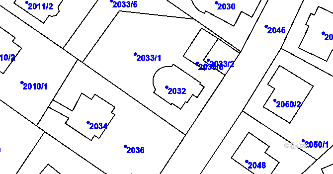 Parcela st. 2032 v KÚ Roztoky u Prahy, Katastrální mapa