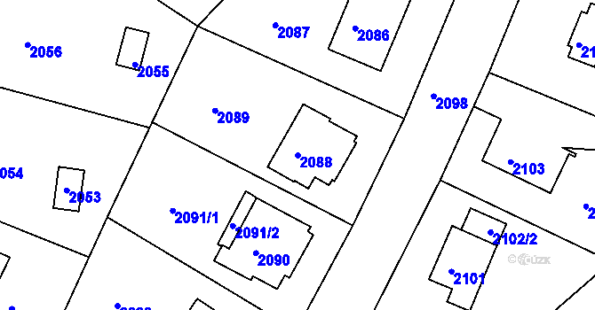 Parcela st. 2088 v KÚ Roztoky u Prahy, Katastrální mapa