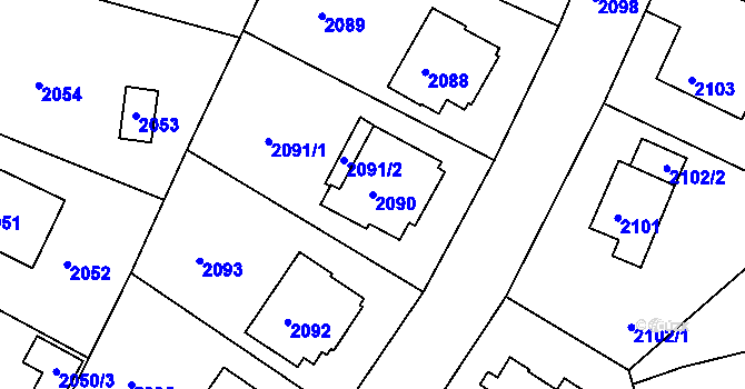 Parcela st. 2090 v KÚ Roztoky u Prahy, Katastrální mapa