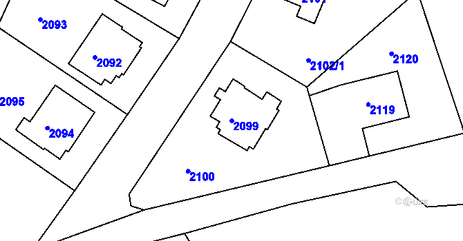 Parcela st. 2099 v KÚ Roztoky u Prahy, Katastrální mapa