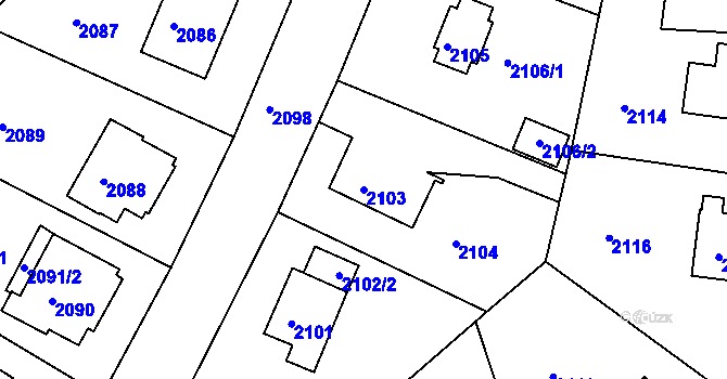 Parcela st. 2103 v KÚ Roztoky u Prahy, Katastrální mapa
