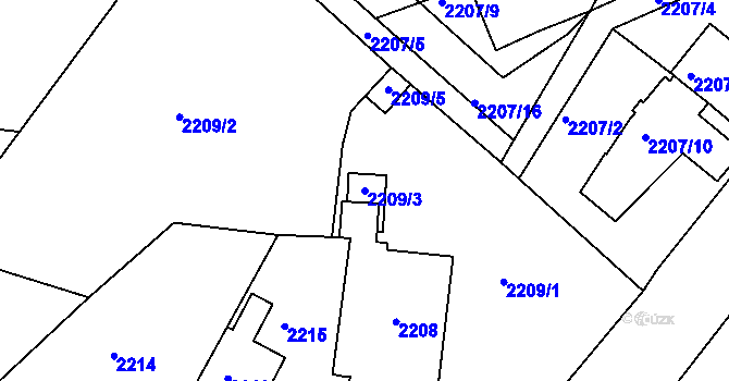 Parcela st. 2209/3 v KÚ Roztoky u Prahy, Katastrální mapa