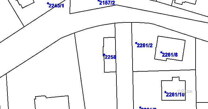 Parcela st. 2258 v KÚ Roztoky u Prahy, Katastrální mapa
