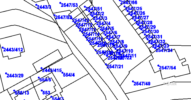 Parcela st. 2547/18 v KÚ Roztoky u Prahy, Katastrální mapa