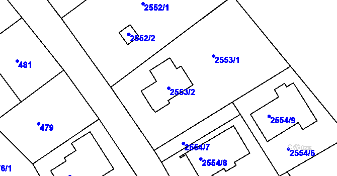 Parcela st. 2553/2 v KÚ Roztoky u Prahy, Katastrální mapa