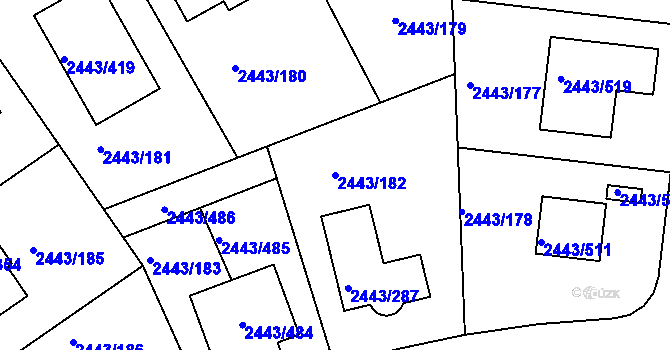 Parcela st. 2443/182 v KÚ Roztoky u Prahy, Katastrální mapa