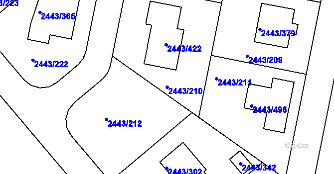 Parcela st. 2443/210 v KÚ Roztoky u Prahy, Katastrální mapa