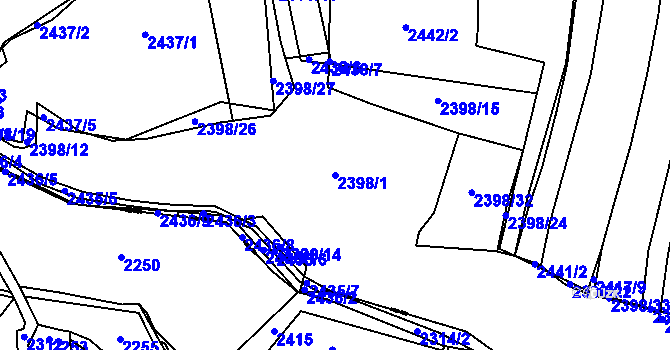 Parcela st. 2398/1 v KÚ Roztoky u Prahy, Katastrální mapa