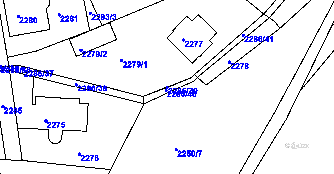 Parcela st. 2286/39 v KÚ Roztoky u Prahy, Katastrální mapa