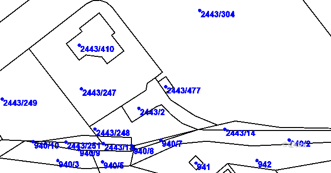 Parcela st. 2443/477 v KÚ Roztoky u Prahy, Katastrální mapa