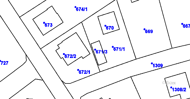 Parcela st. 671/3 v KÚ Roztoky u Prahy, Katastrální mapa