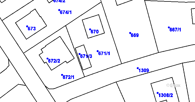 Parcela st. 671/1 v KÚ Roztoky u Prahy, Katastrální mapa