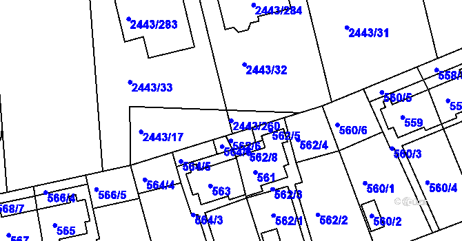 Parcela st. 2443/260 v KÚ Roztoky u Prahy, Katastrální mapa