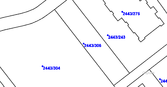 Parcela st. 2443/306 v KÚ Roztoky u Prahy, Katastrální mapa