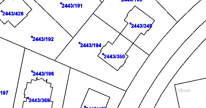 Parcela st. 2443/350 v KÚ Roztoky u Prahy, Katastrální mapa