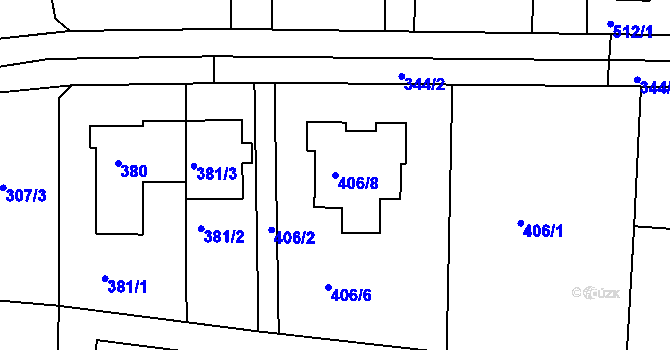 Parcela st. 406/8 v KÚ Roztoky u Prahy, Katastrální mapa