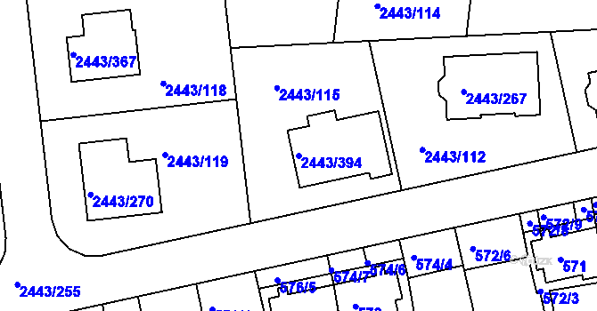 Parcela st. 2443/394 v KÚ Roztoky u Prahy, Katastrální mapa