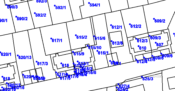 Parcela st. 615/10 v KÚ Roztoky u Prahy, Katastrální mapa