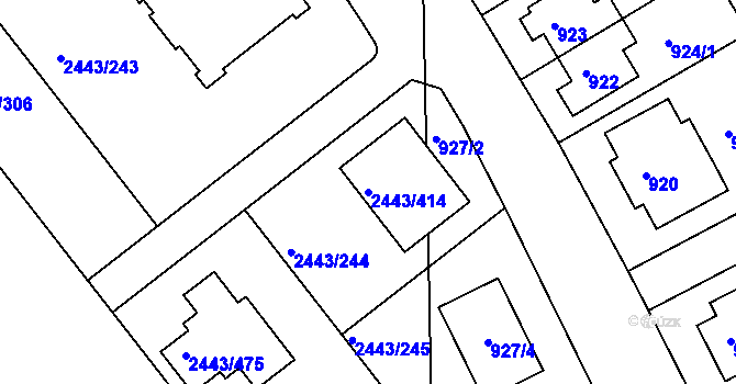 Parcela st. 2443/414 v KÚ Roztoky u Prahy, Katastrální mapa