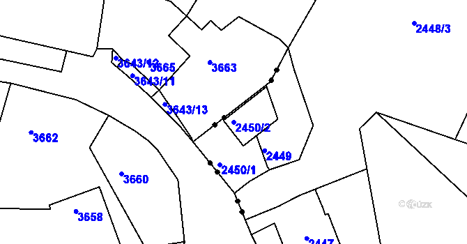 Parcela st. 2450/2 v KÚ Roztoky u Prahy, Katastrální mapa