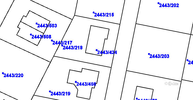 Parcela st. 2443/424 v KÚ Roztoky u Prahy, Katastrální mapa