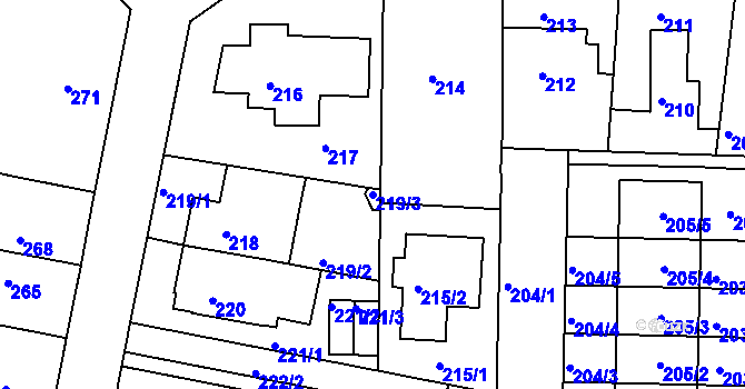 Parcela st. 219/3 v KÚ Roztoky u Prahy, Katastrální mapa