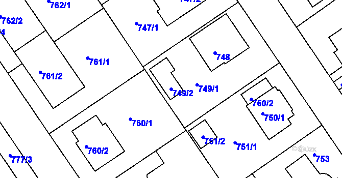 Parcela st. 749/2 v KÚ Roztoky u Prahy, Katastrální mapa