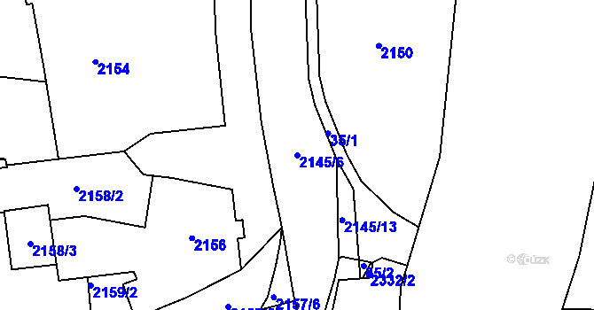 Parcela st. 2145/6 v KÚ Roztoky u Prahy, Katastrální mapa