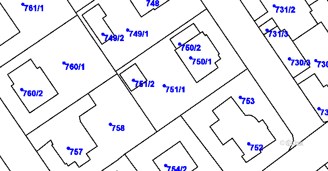 Parcela st. 751/1 v KÚ Roztoky u Prahy, Katastrální mapa