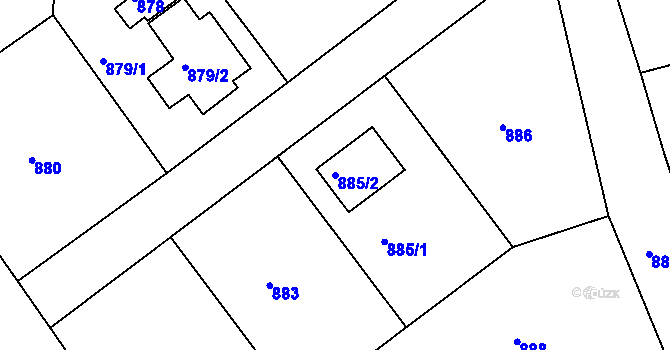 Parcela st. 885/2 v KÚ Roztoky u Prahy, Katastrální mapa