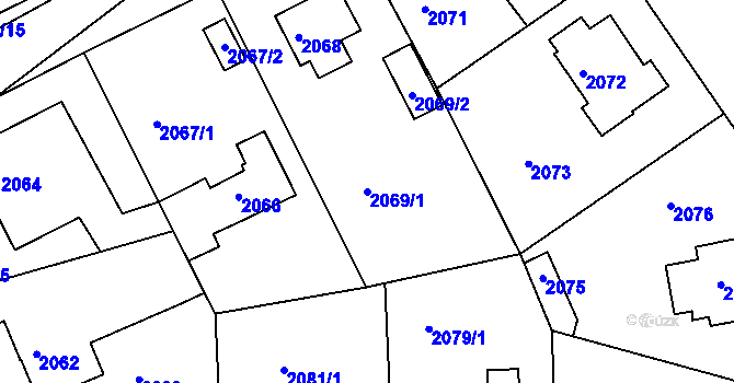 Parcela st. 2069/1 v KÚ Roztoky u Prahy, Katastrální mapa