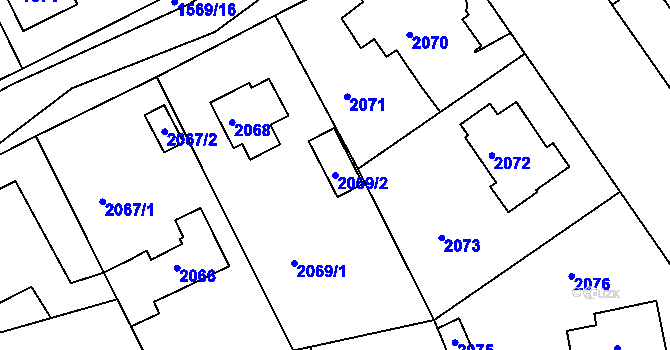 Parcela st. 2069/2 v KÚ Roztoky u Prahy, Katastrální mapa