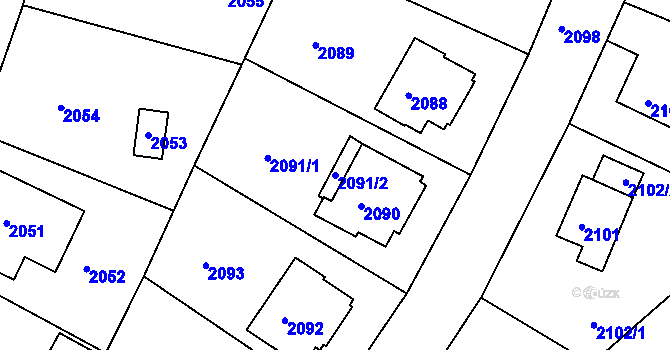 Parcela st. 2091/2 v KÚ Roztoky u Prahy, Katastrální mapa