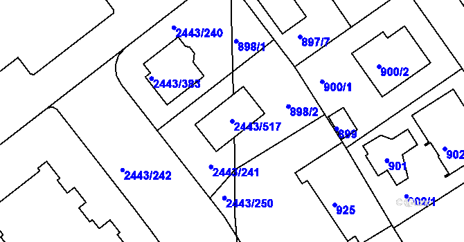 Parcela st. 2443/517 v KÚ Roztoky u Prahy, Katastrální mapa