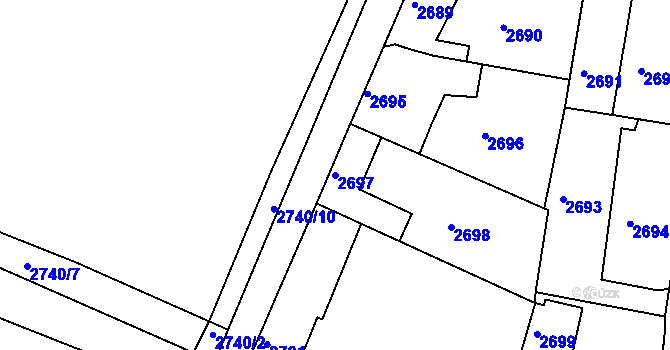 Parcela st. 2697 v KÚ Žalov, Katastrální mapa