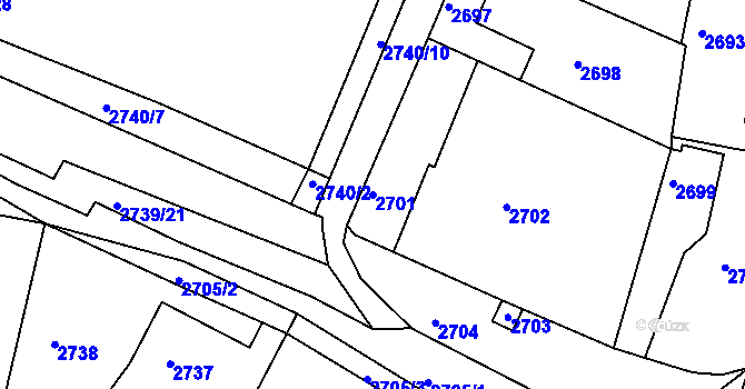 Parcela st. 2701 v KÚ Žalov, Katastrální mapa