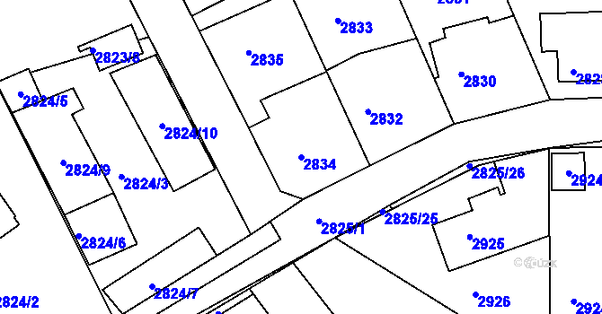 Parcela st. 2834 v KÚ Žalov, Katastrální mapa