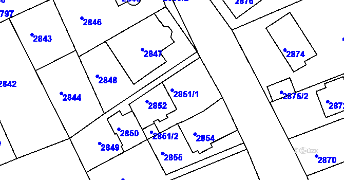 Parcela st. 2851/1 v KÚ Žalov, Katastrální mapa