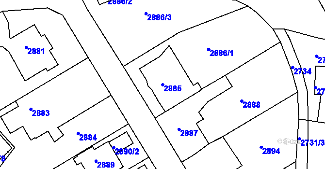 Parcela st. 2885 v KÚ Žalov, Katastrální mapa