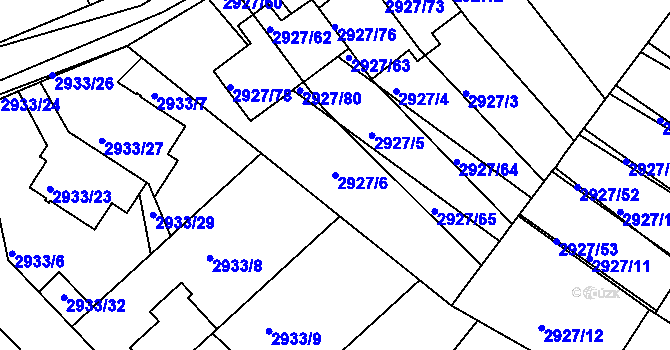Parcela st. 2927/6 v KÚ Žalov, Katastrální mapa