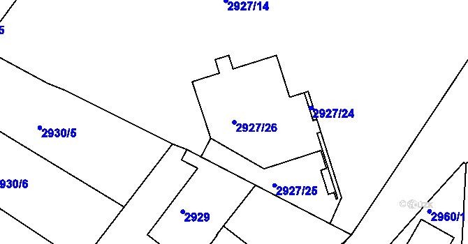 Parcela st. 2927/26 v KÚ Žalov, Katastrální mapa