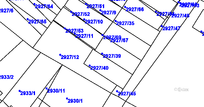 Parcela st. 2927/39 v KÚ Žalov, Katastrální mapa