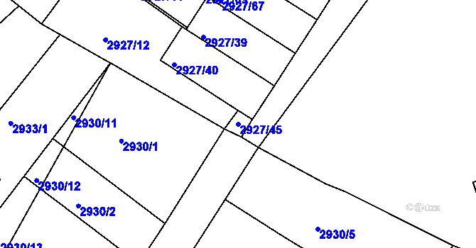 Parcela st. 2927/45 v KÚ Žalov, Katastrální mapa