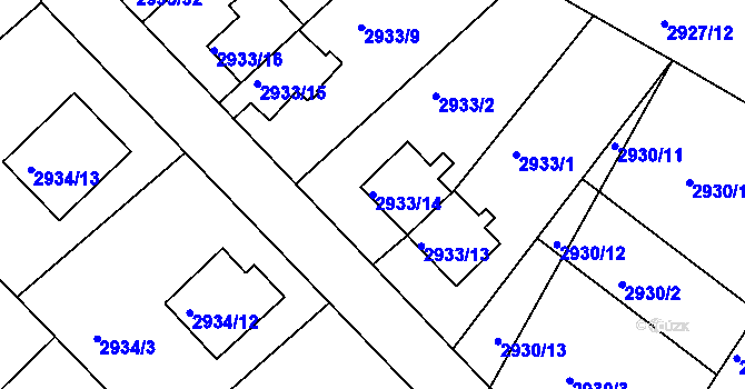 Parcela st. 2933/14 v KÚ Žalov, Katastrální mapa